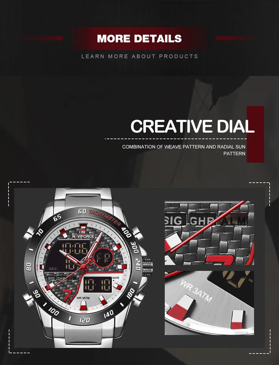 NAVIFORCE-Reloj de lujo para hombres, cronógrafo de pulsera, impermeable, a la moda y acuatico